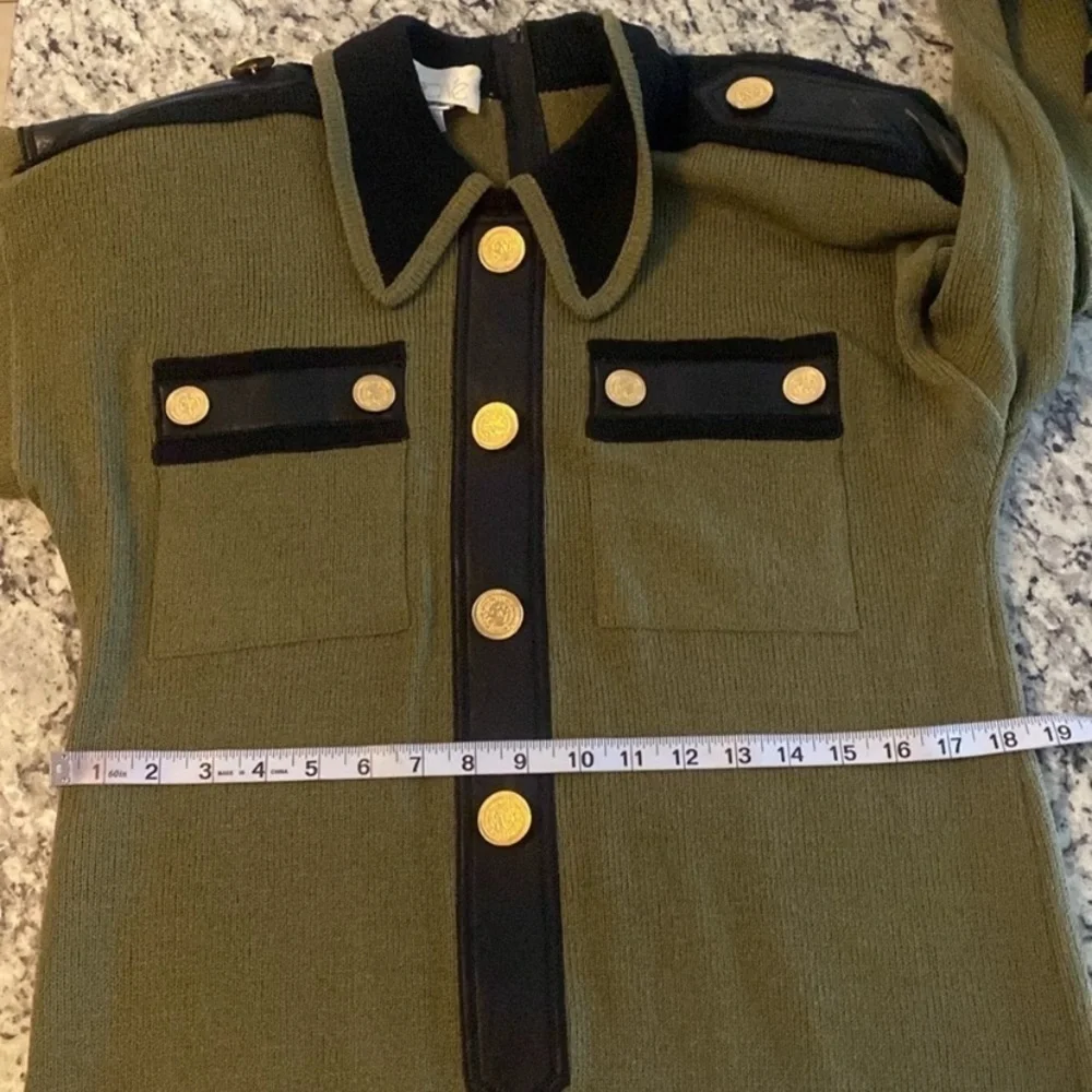 Vintage Cache green black knit military influenced dress Medium M W3 - Picture 12 of 12